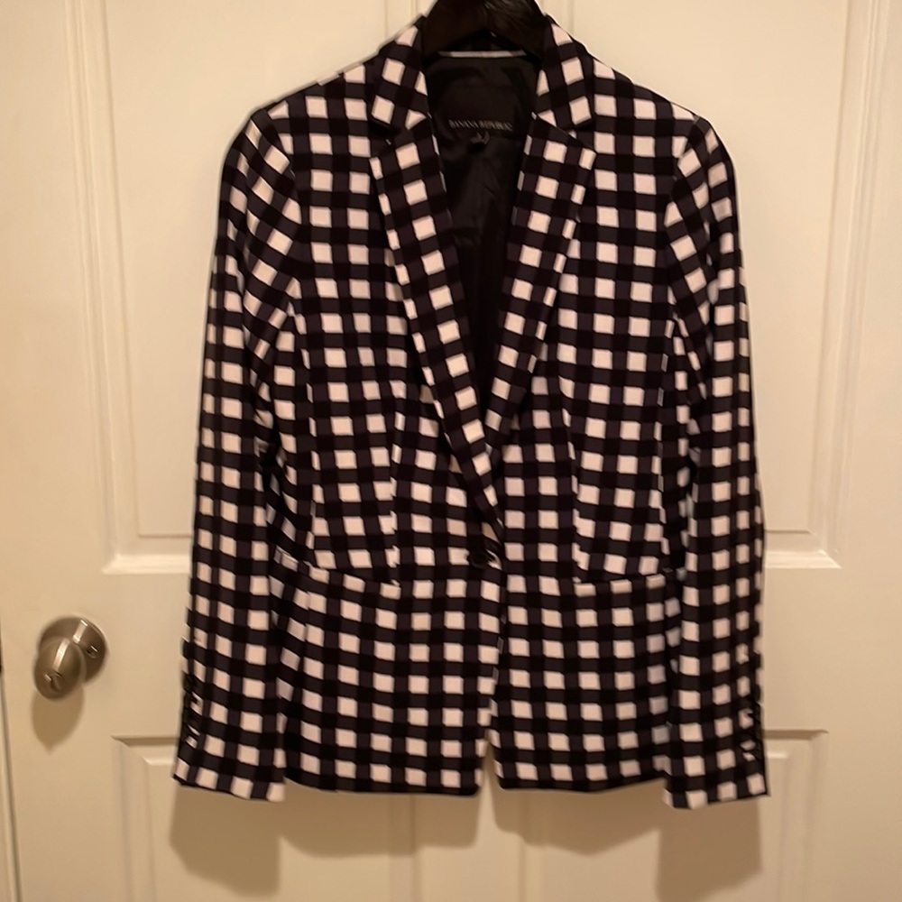 NWOT Banana Republic blue and white gingham blazer size 2